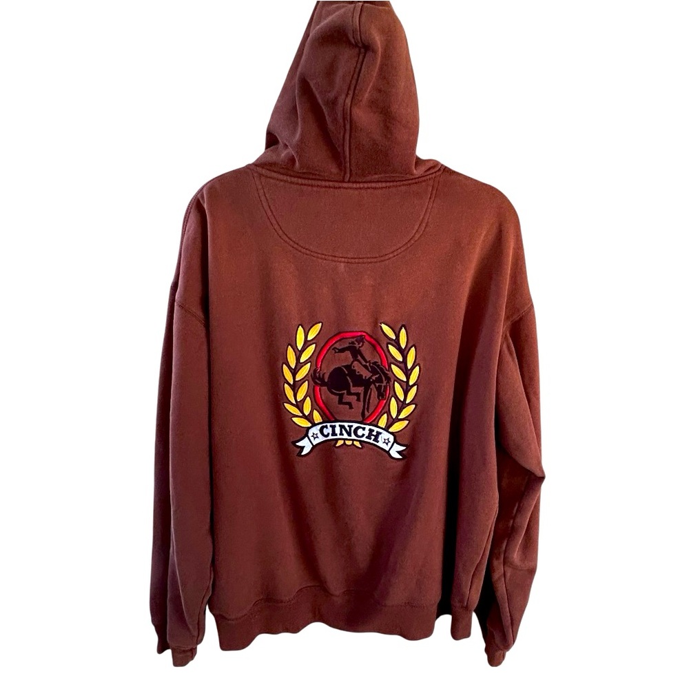 Cinch Embroidered Brown Hoodie Mens Sz XL Full Front Zip Fleece Lined Logo GUc